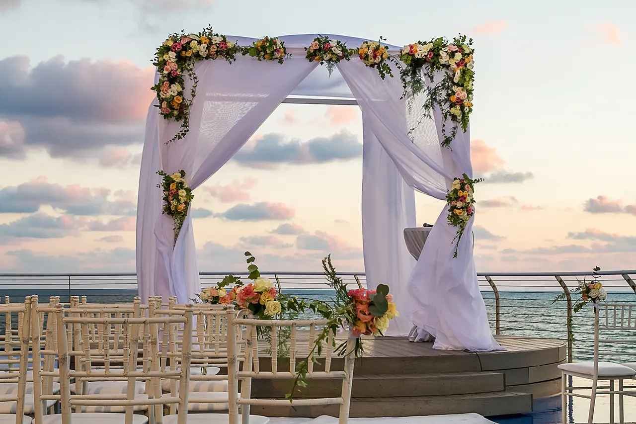 Beach wedding ceremony setup at a Caribbean resort — destination weddings from Rockford are more affordable than most couples expect